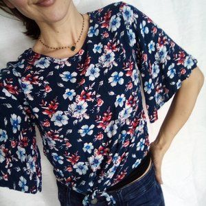 Floral Anthro Elodie cropped blouse L
